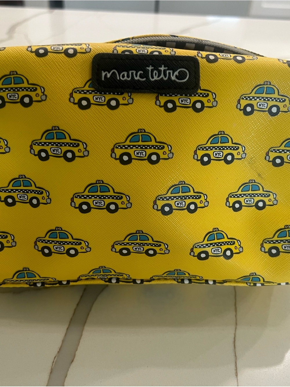Marc Tetro Yellow NYC Taxi Print Cosmetic Pouch